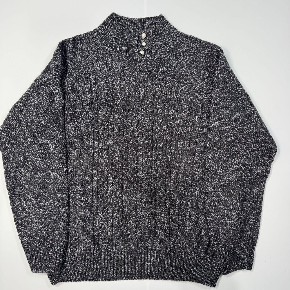 Karen Scott Sweater Petite M Womens Pullover Cable-Knit Marled Black